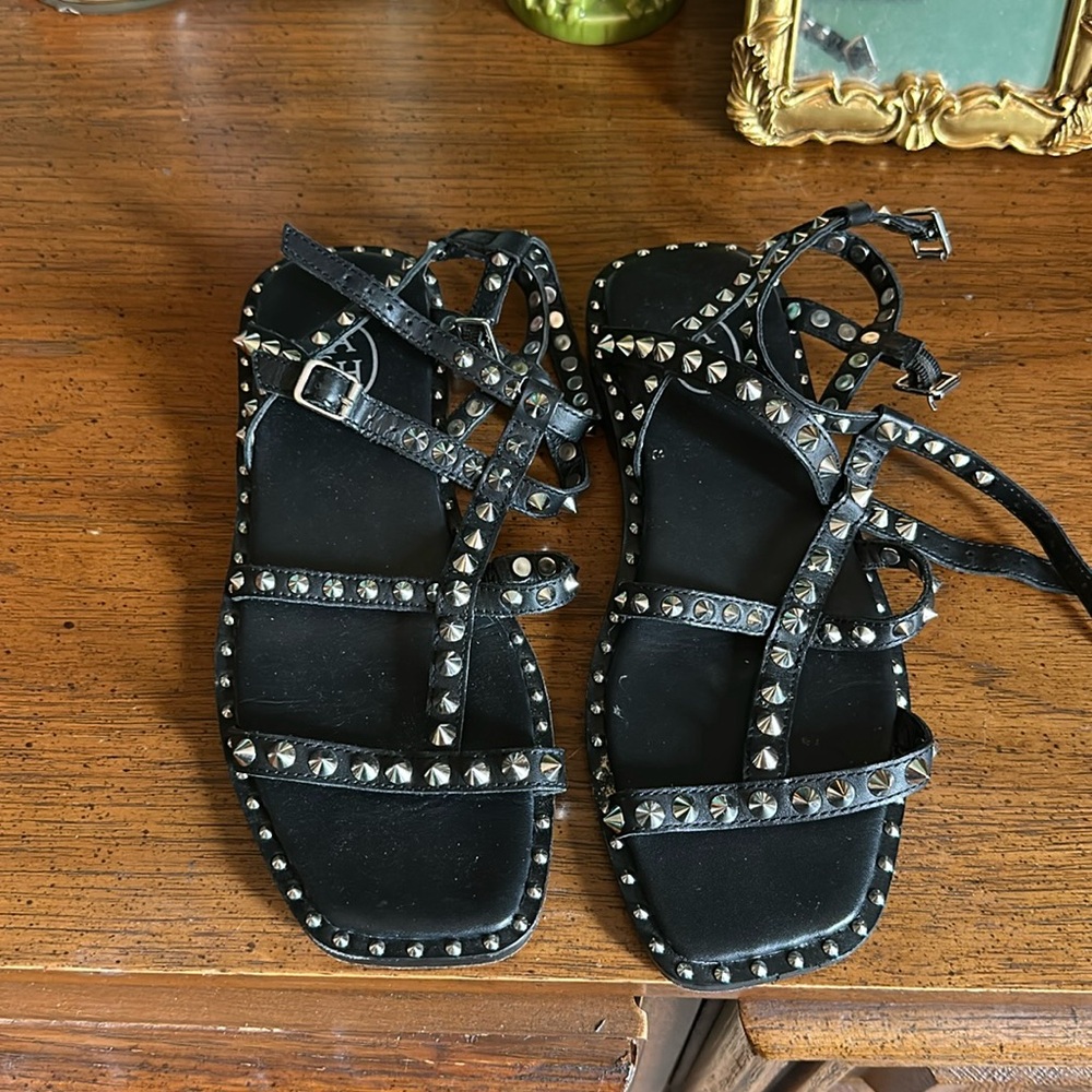 Ash leather studded/spiked sandal